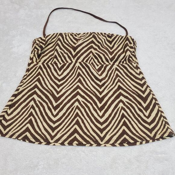 Talbots Brown Zebra Animal Stripe Tankini Halter Bikini Bottoms Swim Suit Set 10 - Picture 6 of 13